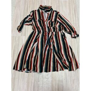 Torrid Striped Collared Button Front Shirtdress Flare Skirt Elastic Waist